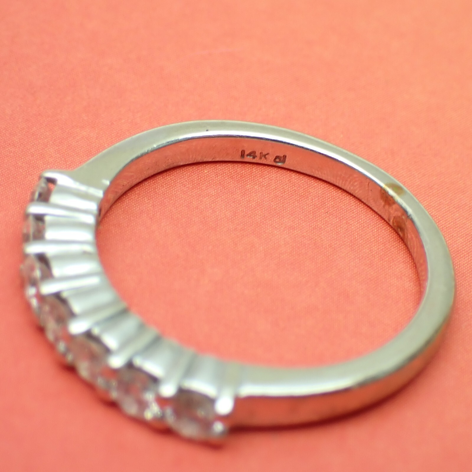7 Diamond Wedding Band 14K White Gold Ring 0.35ct Full Cut Stones Size 5 2.5g