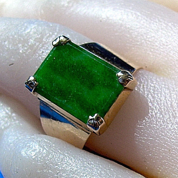 Original EARTH MINED Jadeite JADE Antique Engagement Ring Deco SOLID 18K GOLD 6