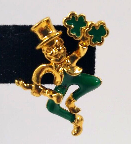Avon 1996 Dancing Leprechaun St. Patrick’s Day Figural Enamel Tack Tac Pin