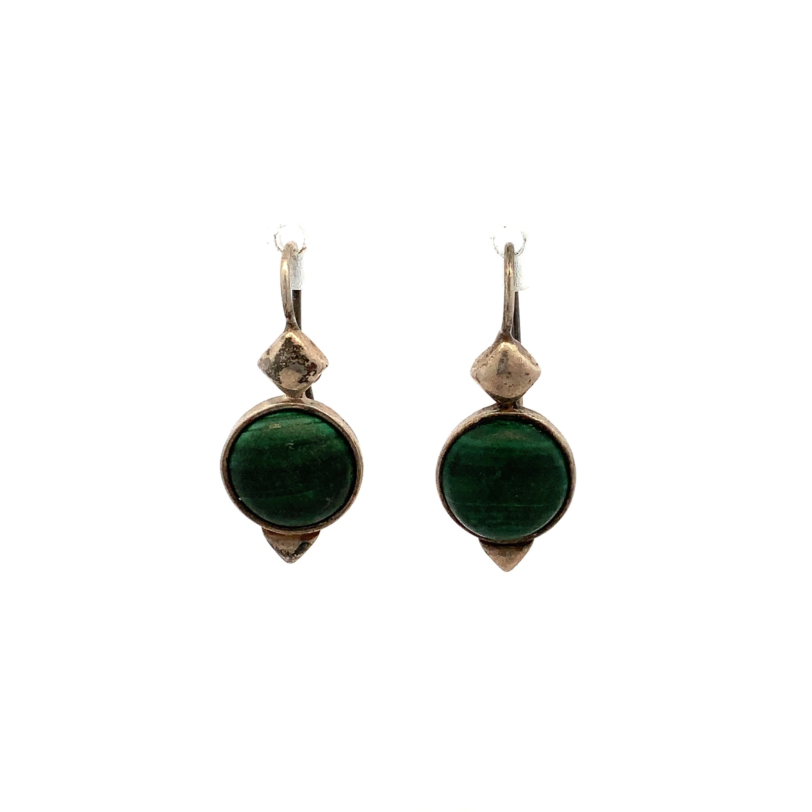 Vintage Sterling Silver malachite oval modernist hook earrings