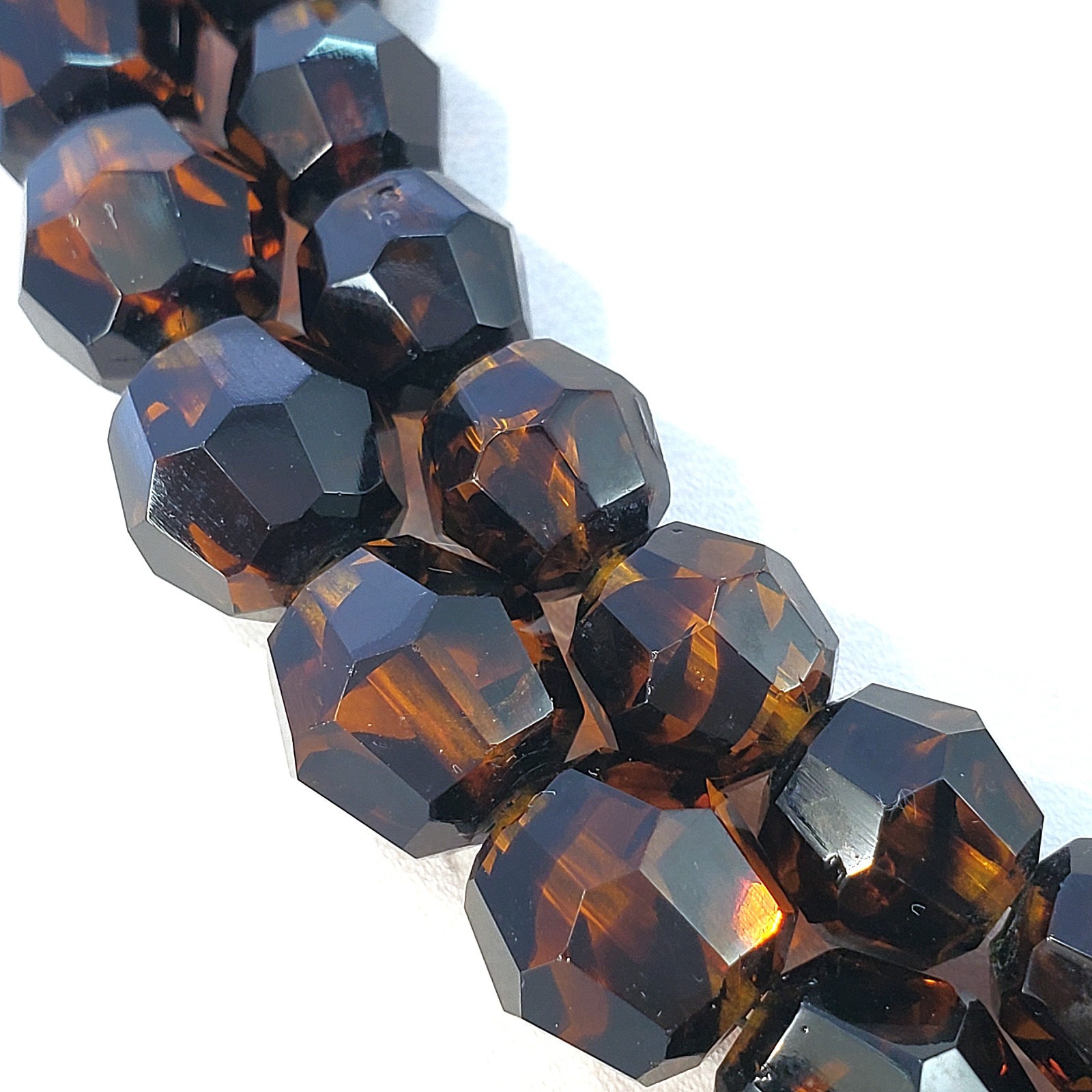 JONNE Faux Tortoise Shell Faceted GLASS Bead Necklace 2 Strand Gold Tone 15″-17″