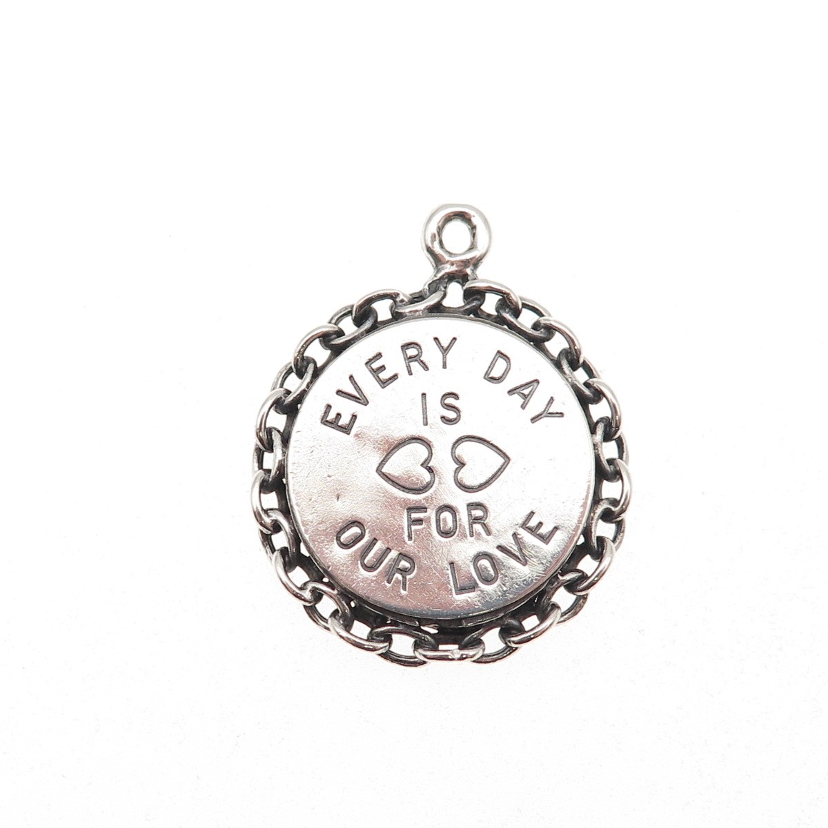 Beau Sterling Silver Antique Art Deco Every Day Is For Our Love Charm Pendant