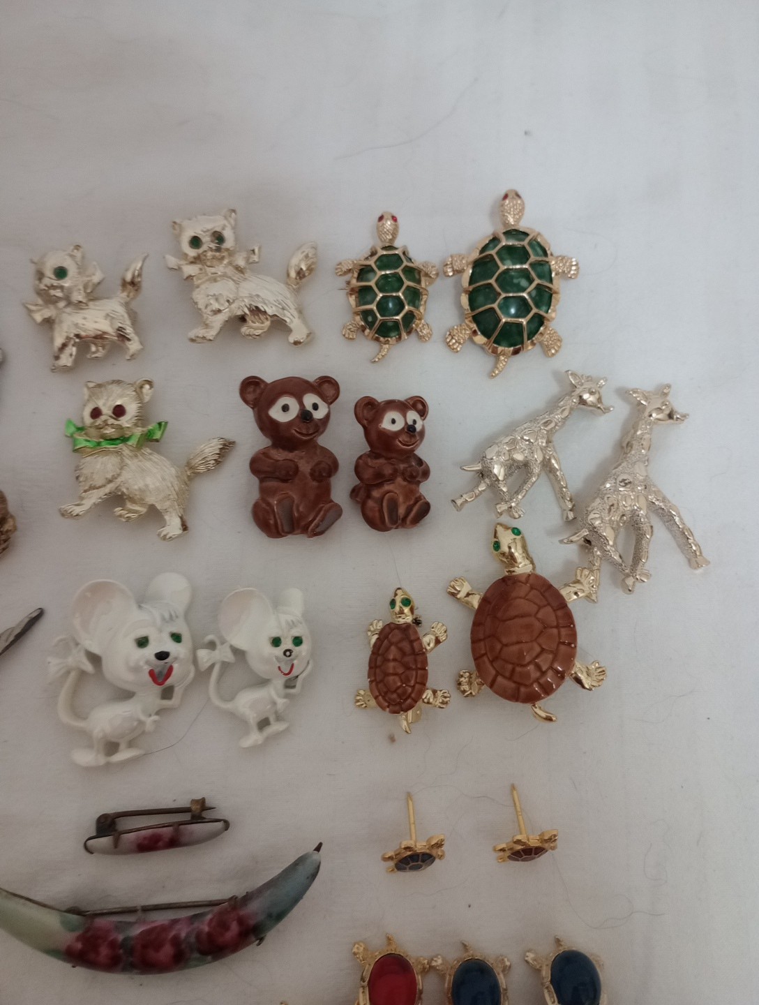 Lot Of 38 Different Pairs Of Pins In All Different Styles And Shapes Matching