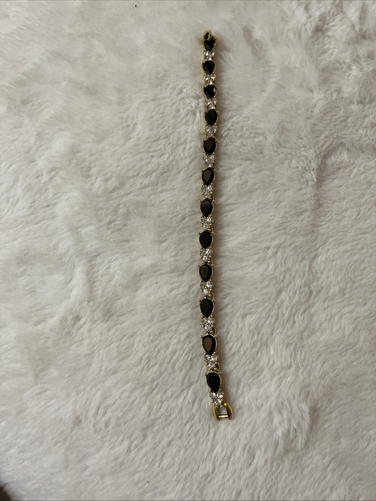 Vintage Monet Black & Clear Rhinestone Tennis Bracelet 7”