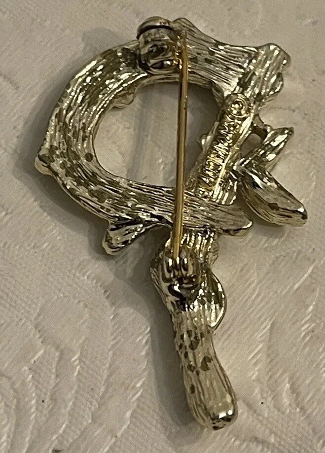 Vtg Brooch Sarah Coventry Initial Letter P Gold Tone Pin Branch Twig Leaf 2″