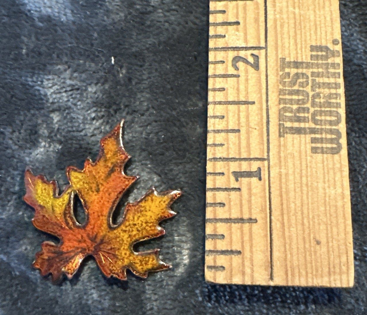 Vintage Enamel on Copper Maple Leaf Brooch Fall Colors Orange Yellow