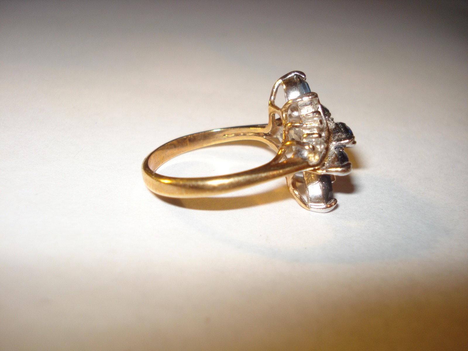 Vintage Womens Cluster Prong Set Blue White Stones Ring DAC