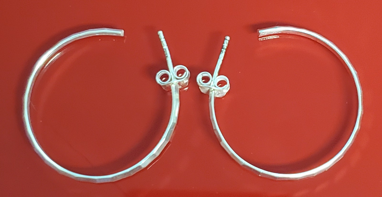 VTG FAS 925 Faceted Hoop Earrings 1.25in Sterling Silver 3g Classic Polished