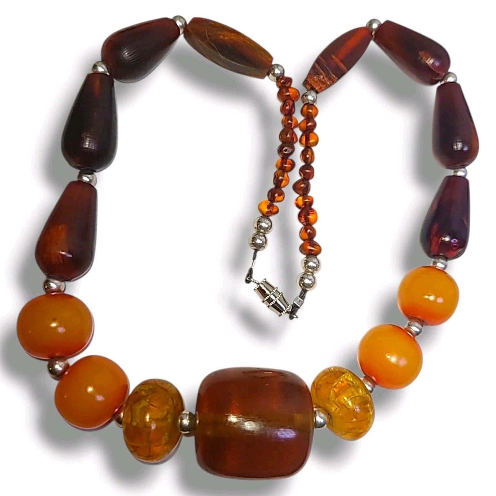 Mixed Baltic Amber Honey Cognac Butterscotch & 925 Silver Bead Necklace 20″