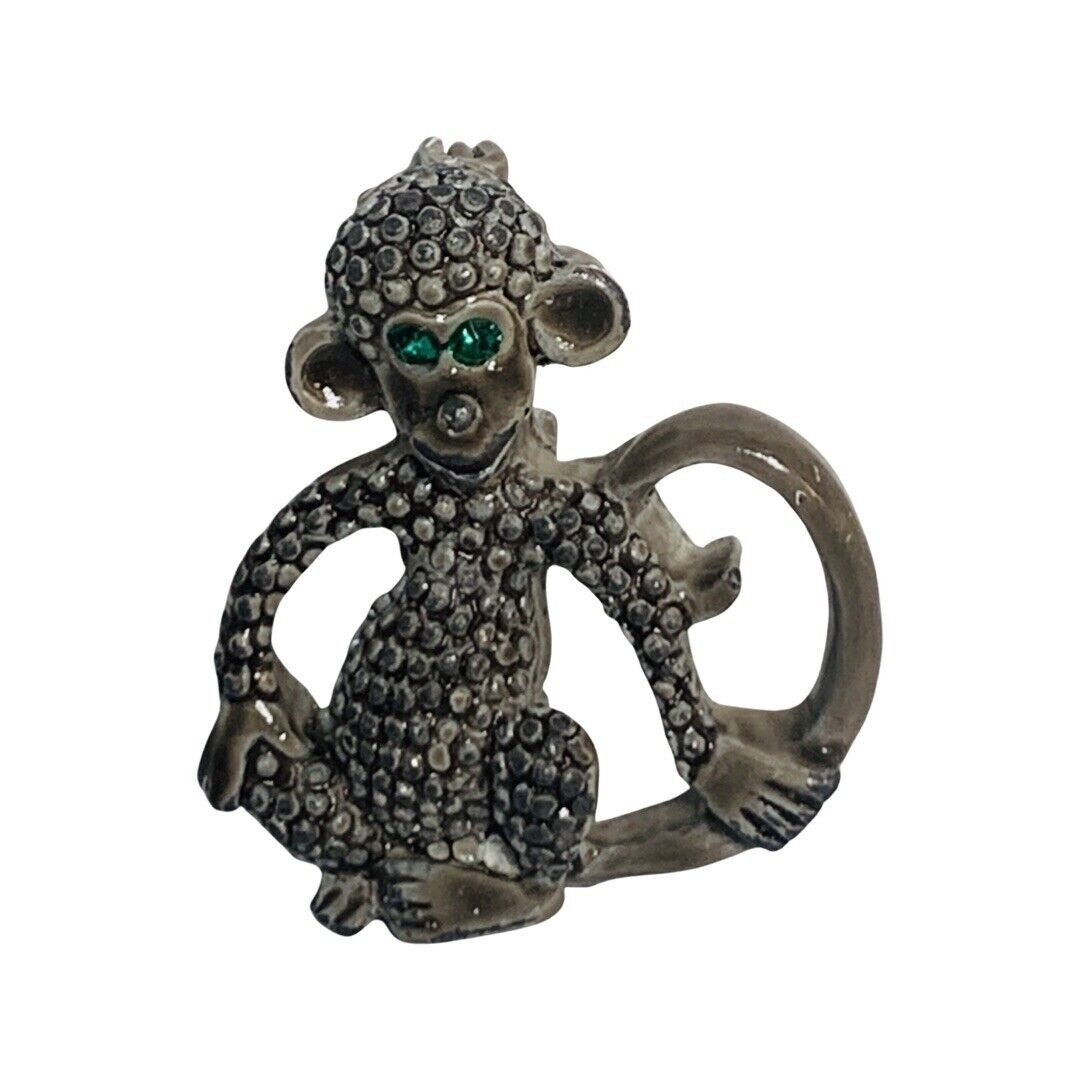 Monkey Brooch Pin 1” Silver Tone Whimsical Fairycore Jungle Figural