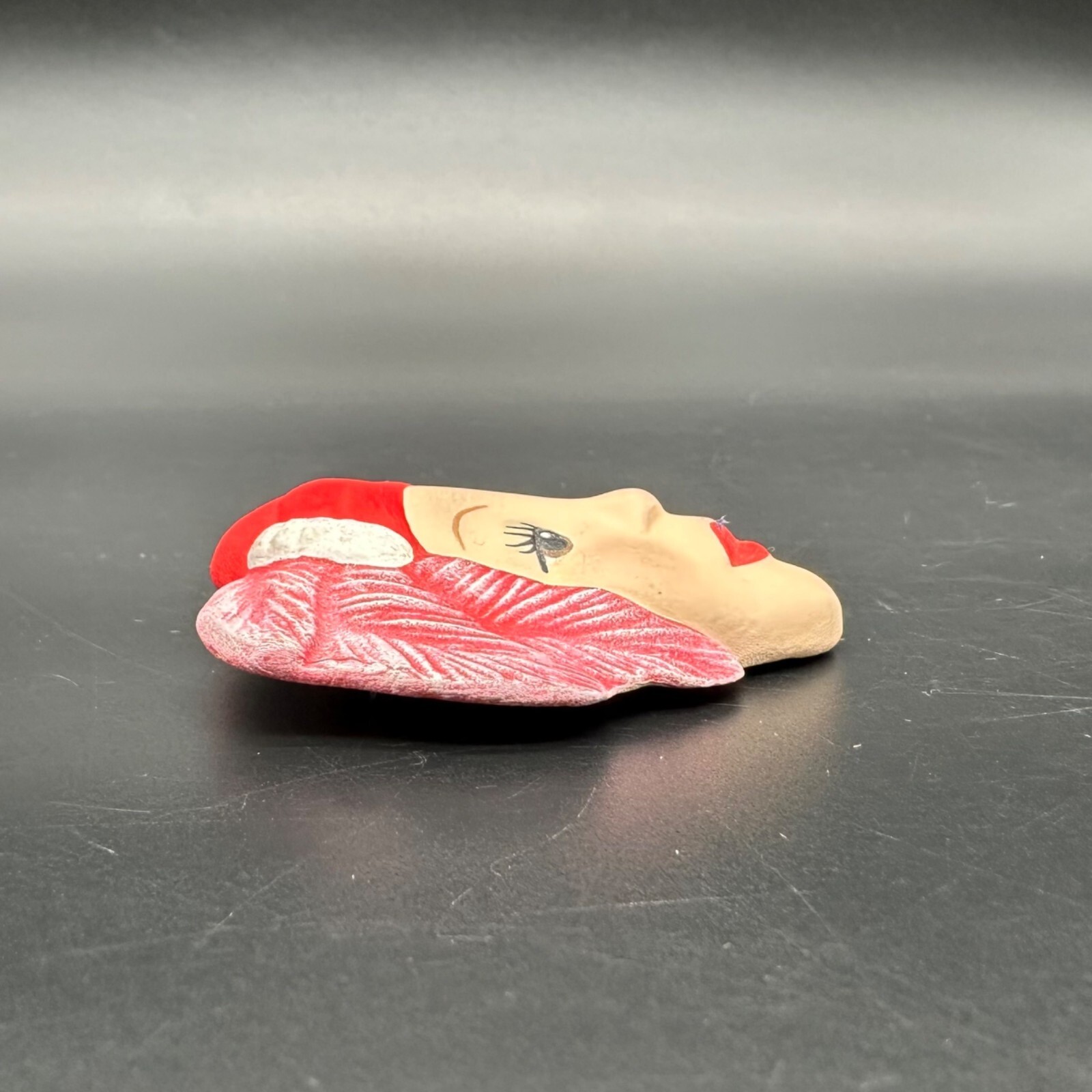 Vintage Brooch Pin Hand Painted Ceramic Womans Face Red Hat Retro Jewelry