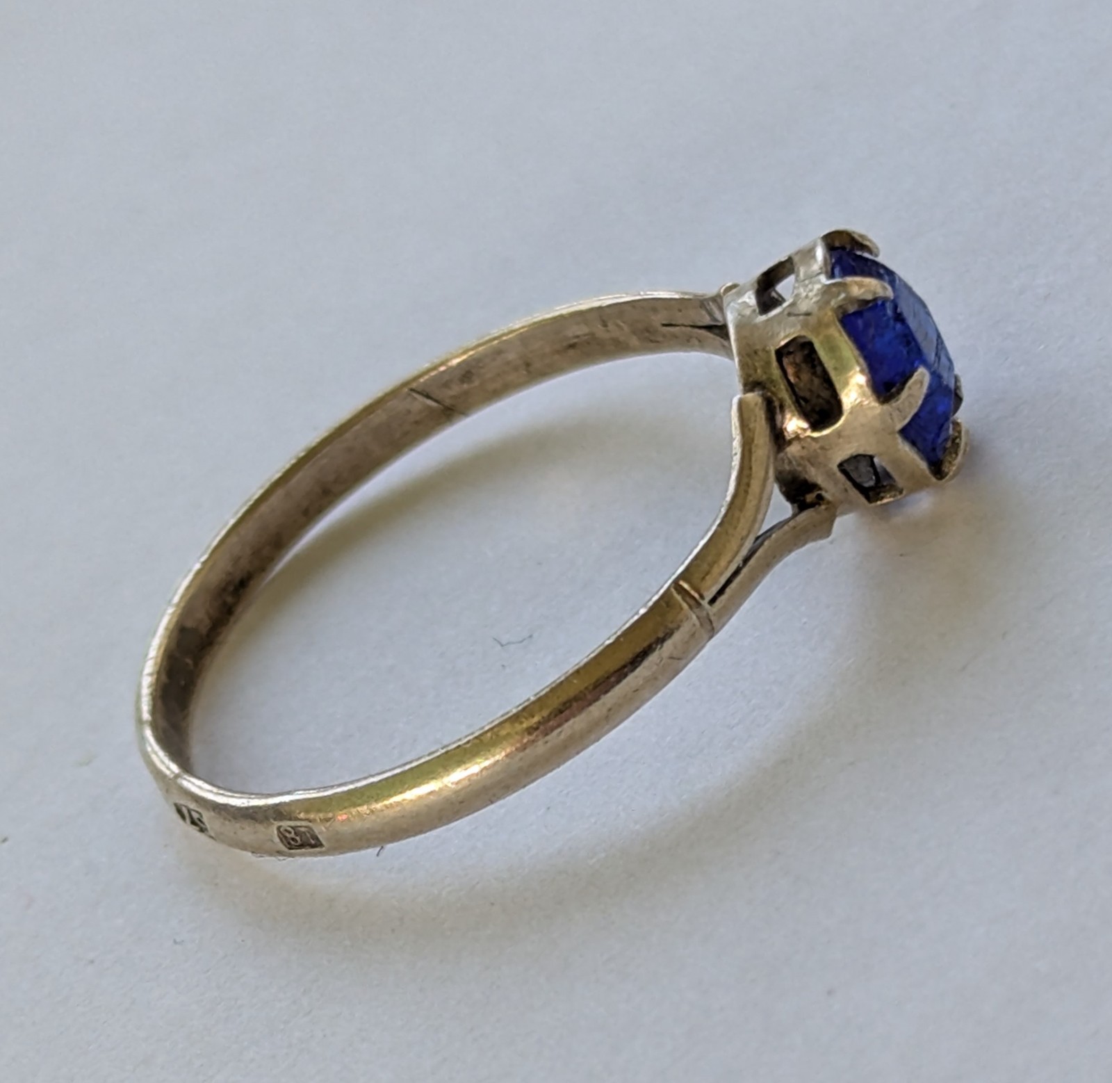 Vintage Soviet USSR ring sterling silver 875 ⭐ Size 10.5 Weight 1.63 g Blue gem.