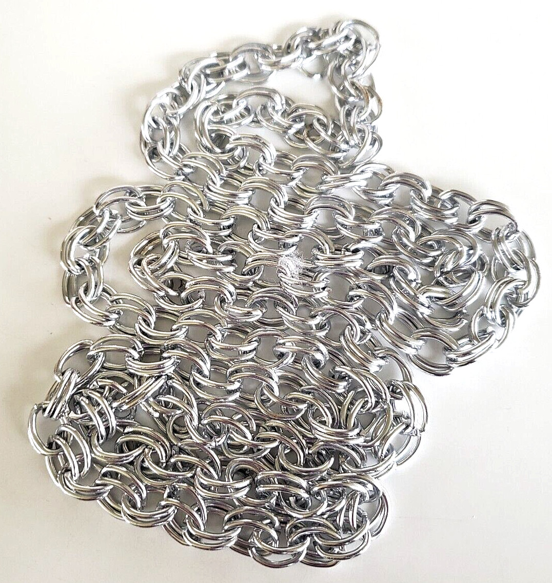 Vintage Silver Tone Aluminum Double Cable Link Chain Necklace 50″ Clasp Less