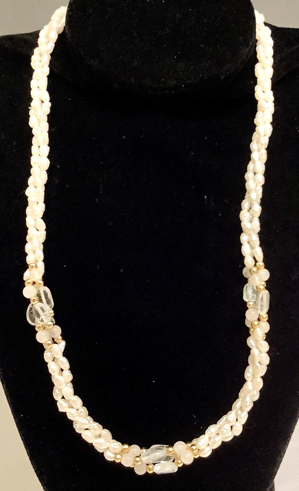 Genuine PEARLS & QUARTZ Necklace Vintage Double Strand GEMSTONES free ship