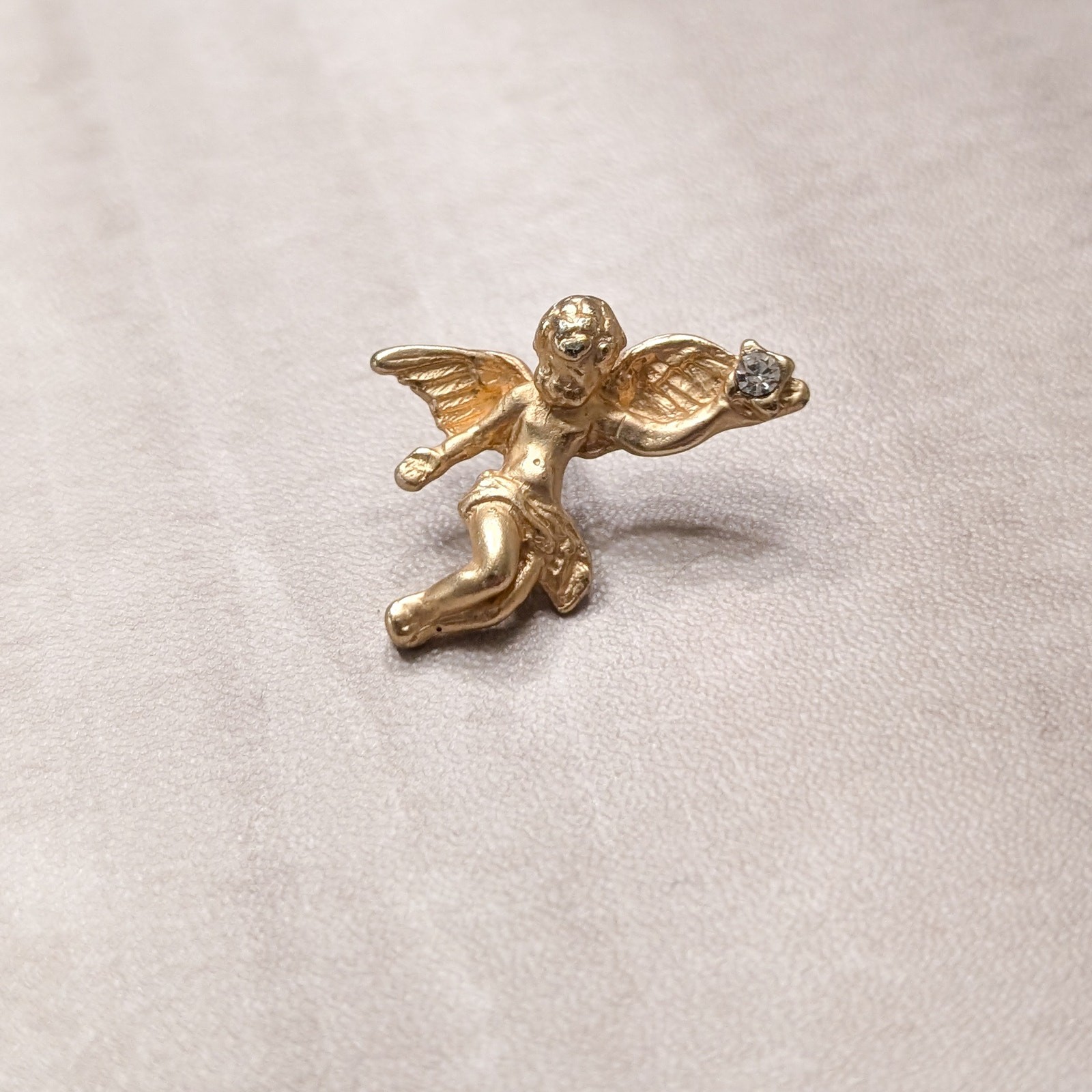 Vintage Brooch / Pin – Gold Tone with Rhinestone Cupid Angel Cherub 1 & 1/8″