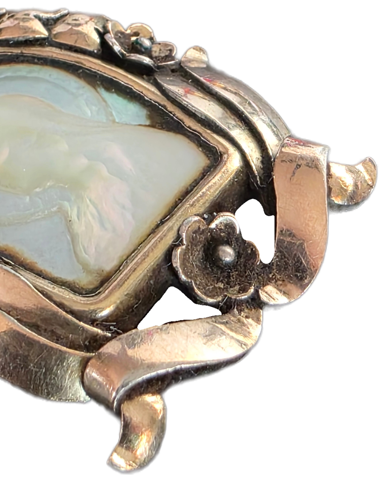 Antique Silver-Gilt Devotional Pendant with Mother-of-Pearl Madonna, c. 1890