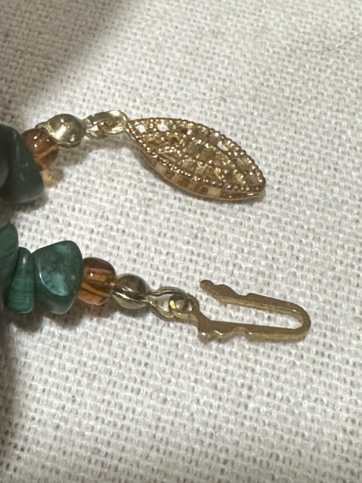 Vintage Multi Gemstone Charm Necklace Green Bead Strand Dangle Drop Boho Ethnic