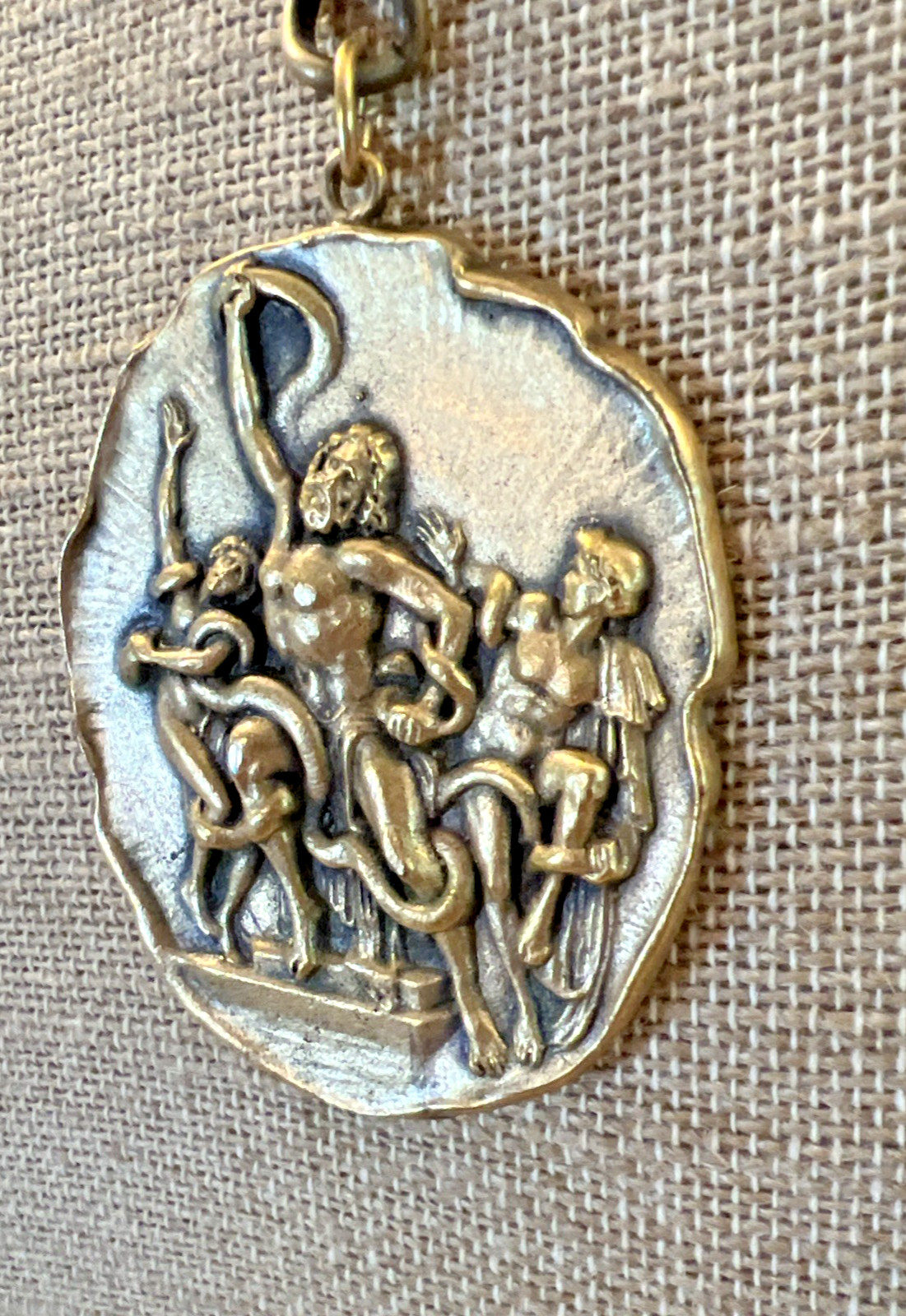 VTG 1960’s SIGNED JOSEFF of HOLLYWOOD MEDALLION NECKLACE / LAOCOON SERPENT