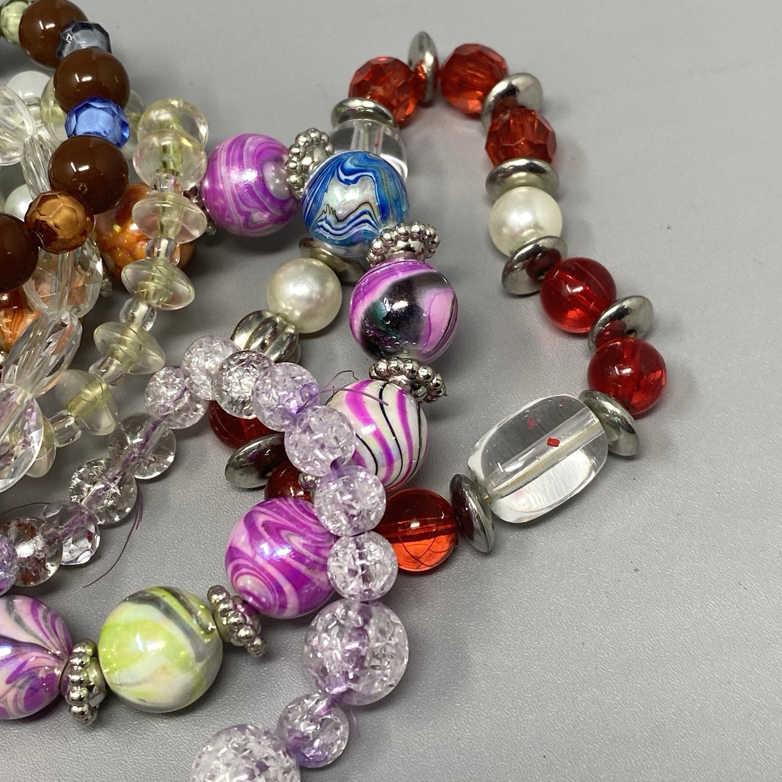Acrylic Beaded Bracelet Lot Stretch Craft Multicolor Chunky Lot of 10
