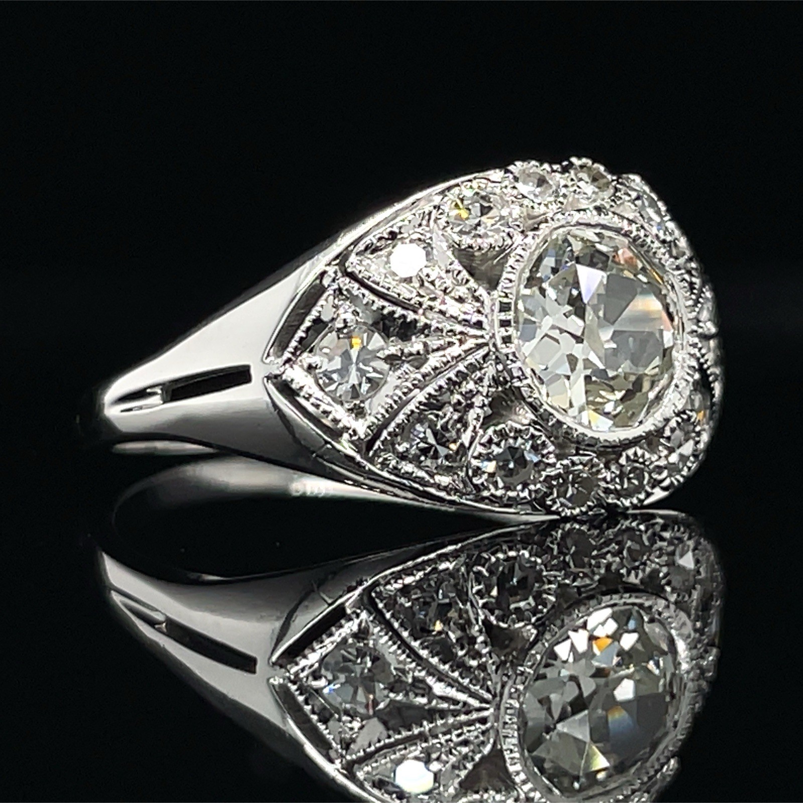 Vintage 1.00 Ctw Old European Cut Bezel Set Diamond Ring 14K White Gold