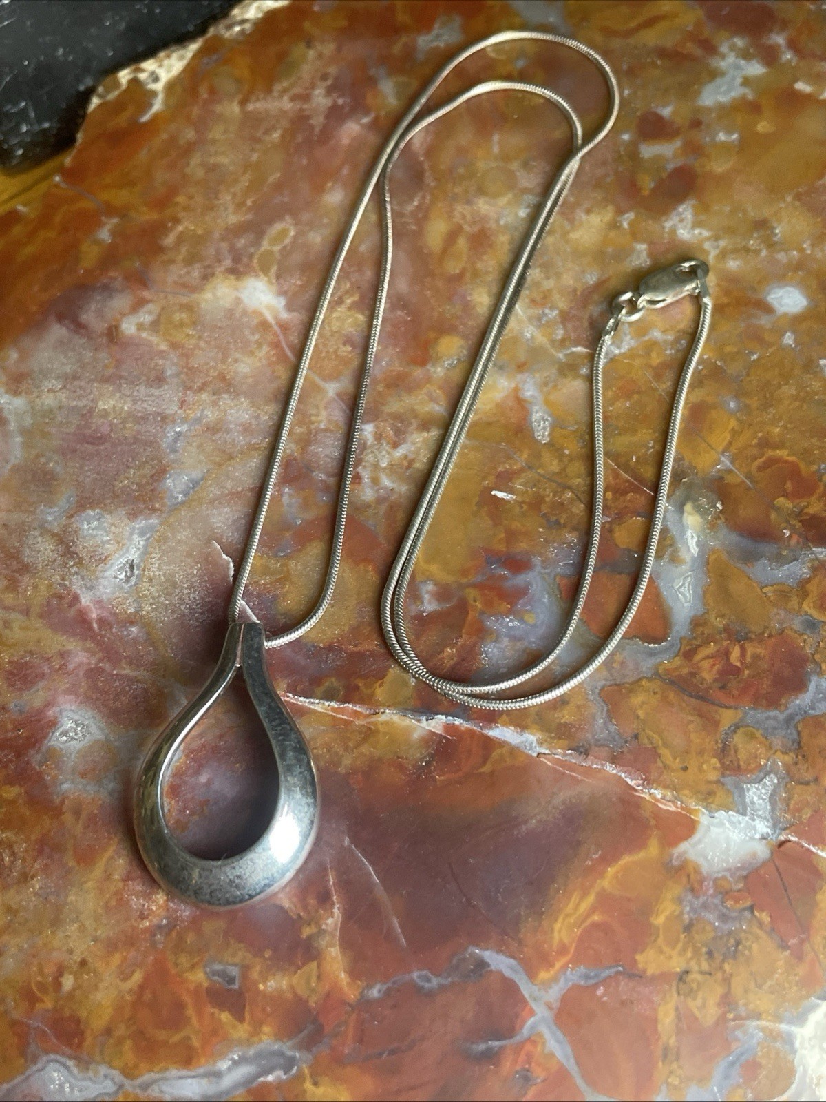 Vintage Sterling Silver Modernist Pendant Necklace 20”