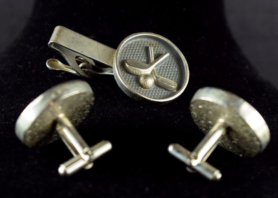 1940’s-50’s Heavyweight Golf Themed Men’s Tie Clip & Cuff Links Set Z28