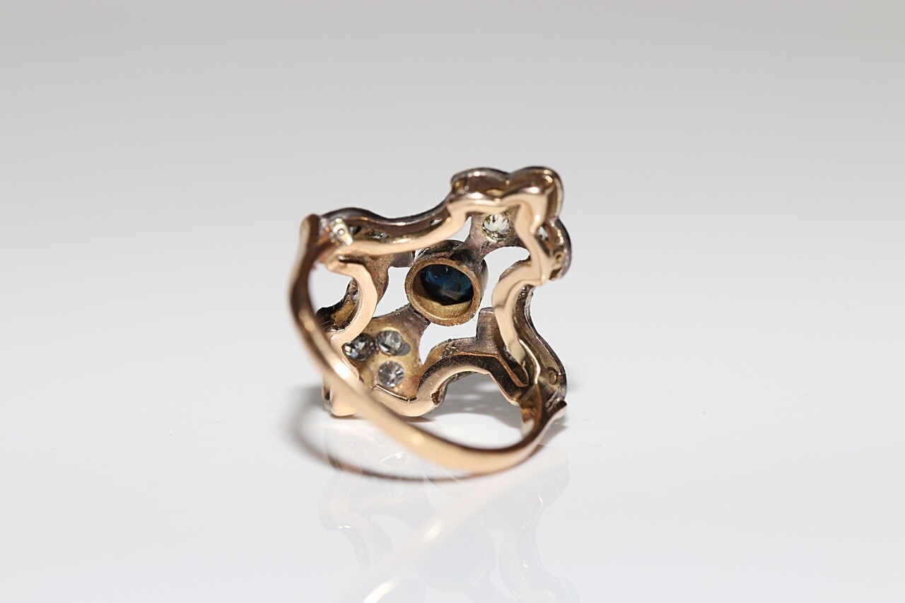 Antique Circa 1920s 14k Gold Top Silver Natural Diamond And Sapphire Ring