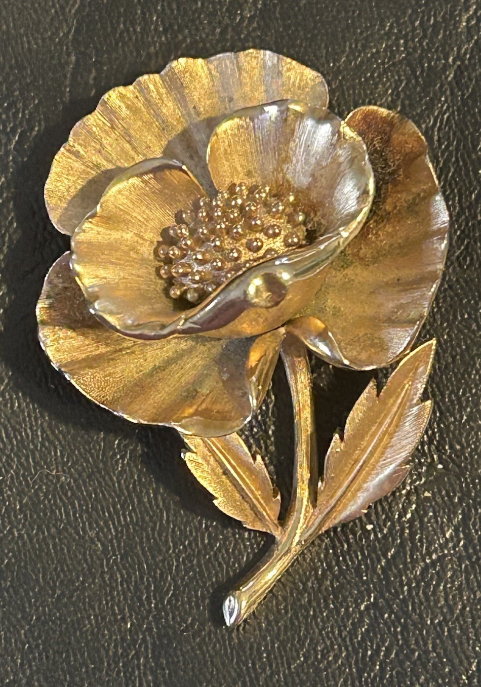 Vintage Crown Trifari Huge Poppy Flower Brooch Pin Runway Gold Tone 1960s