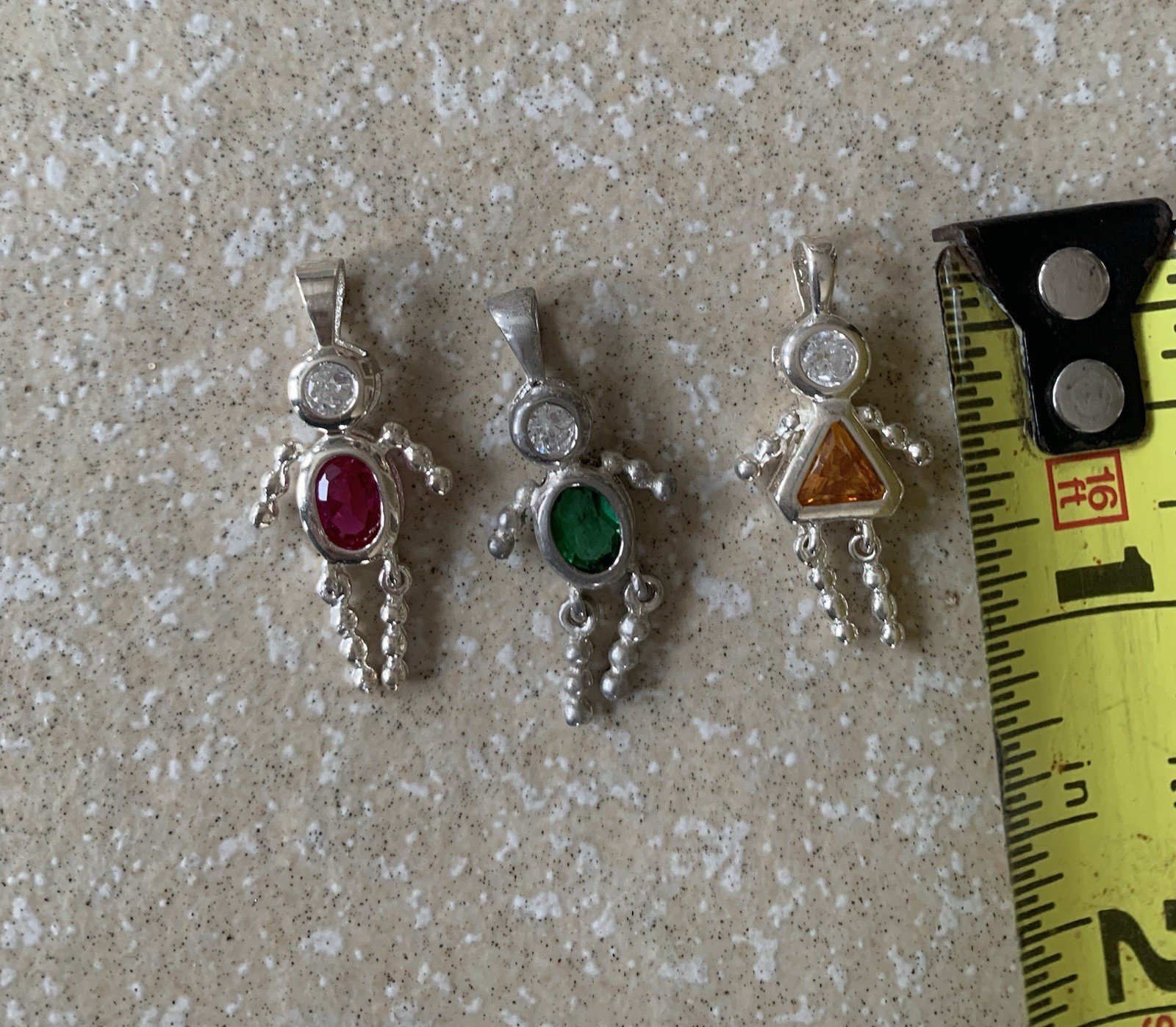 3 Vintage Sterling Silver 925 Jewelry Charms Pendants Birthstone Brats May July