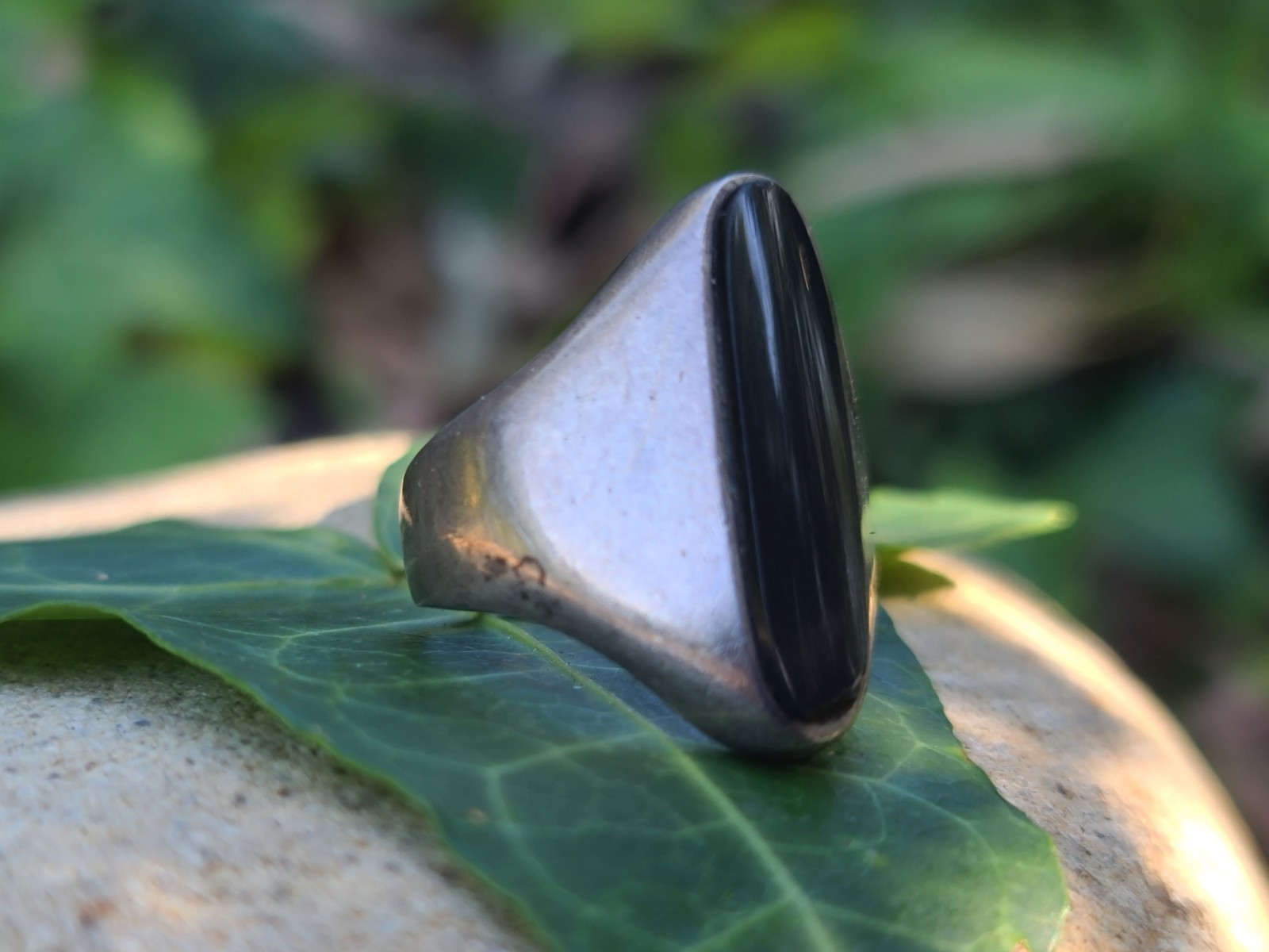 Vtg Sterling 925 Solid Silver Black Onyx Modernist Taxco MEX Ring 8.25sz Signed