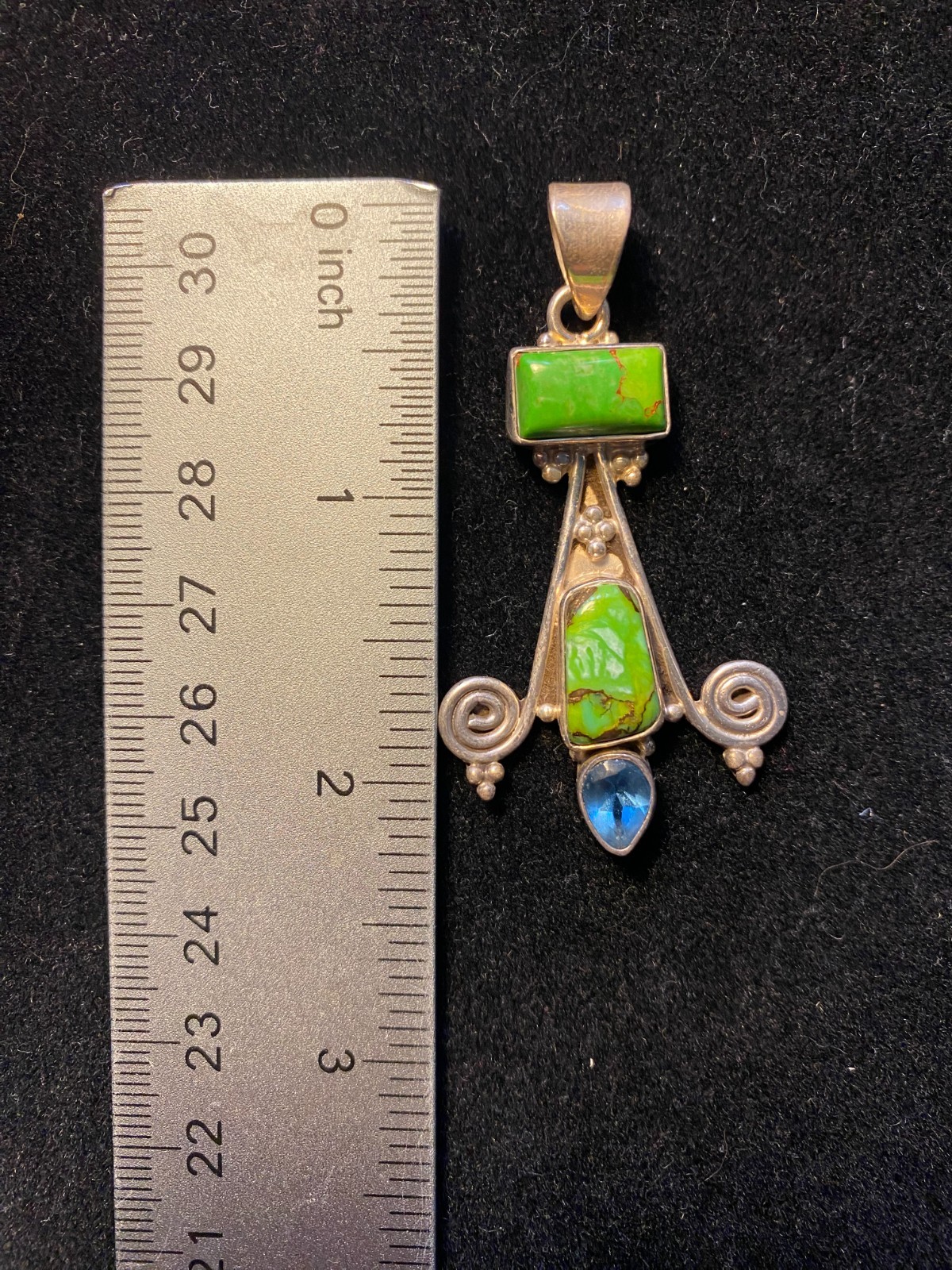 VTG Sterling Silver 925 Pilot Mountain Turquoise Pearl Blue Topaz Pendant 2.25″
