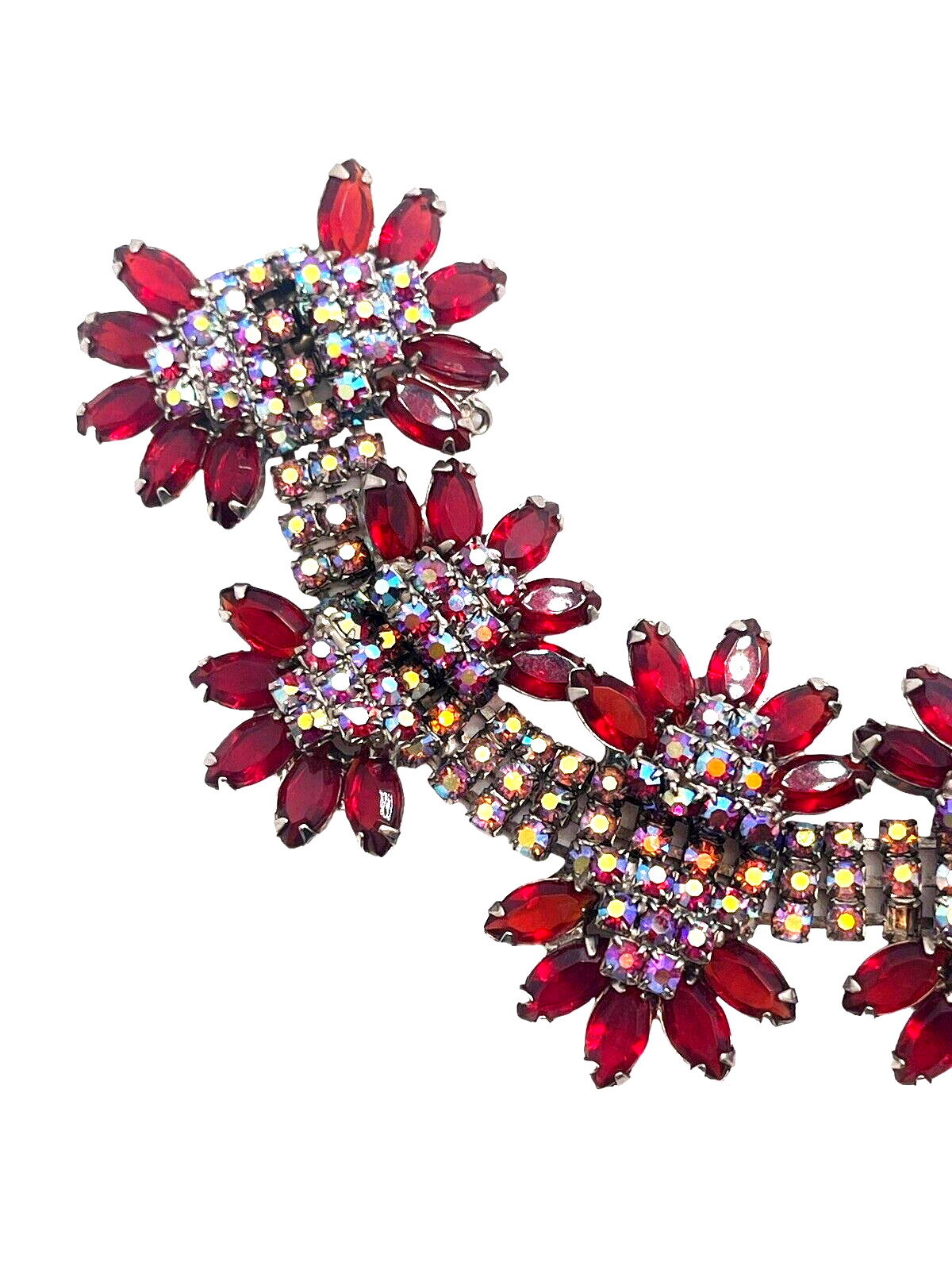 Glittering Fuchsia Pink AB & Red Marquise Exquisite Vintage Rhinestone Bracelet
