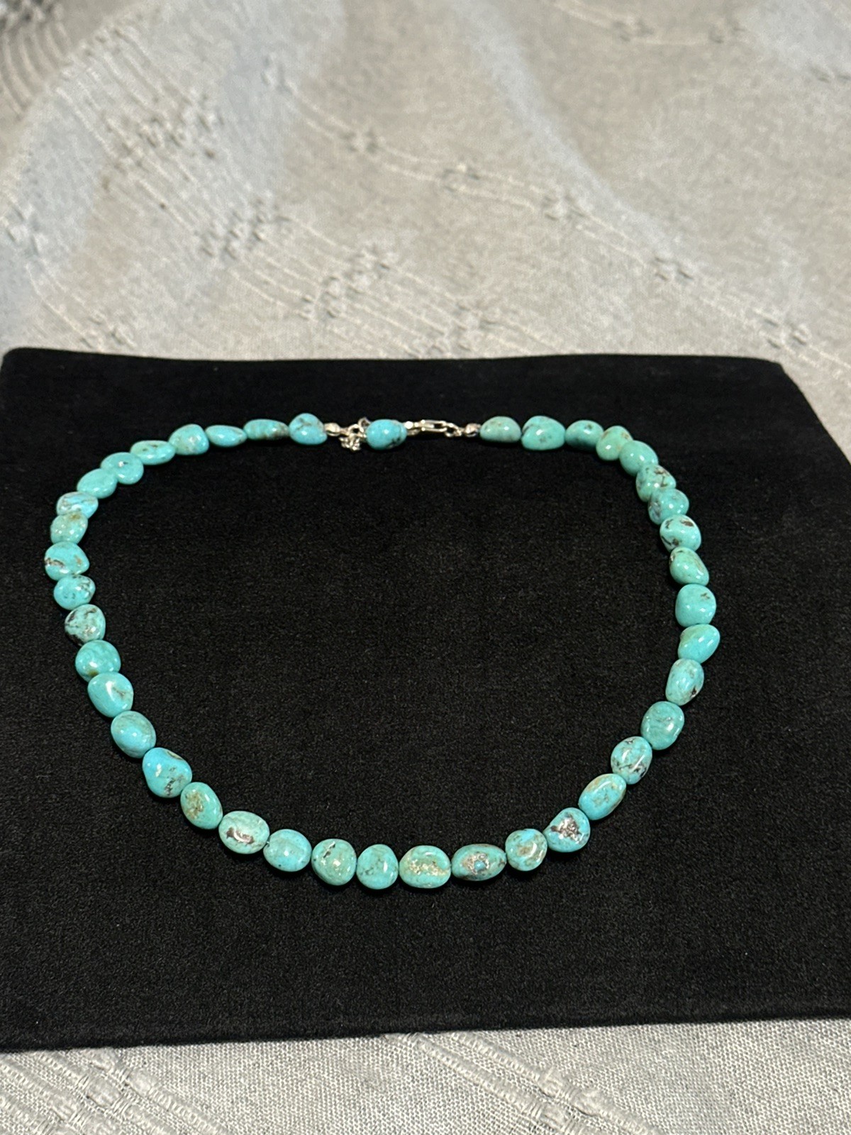 Vintage Natural Blue Turquoise Stone Sterling Necklace 16in 29.6g