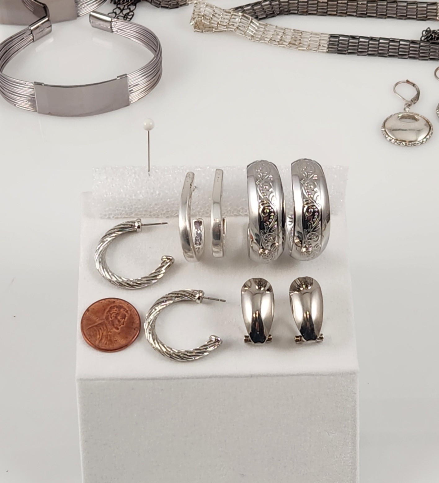 Vintage Silver Tone Jewelry lot butterfly brooch chain earrings bracelets crafts