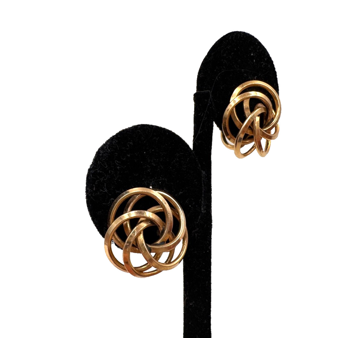 VICTORIAN TRUE LOVERS ENDLESS KNOT YELLOW GOLD FILLED 12K EARRINGS SCREW BACK 1″