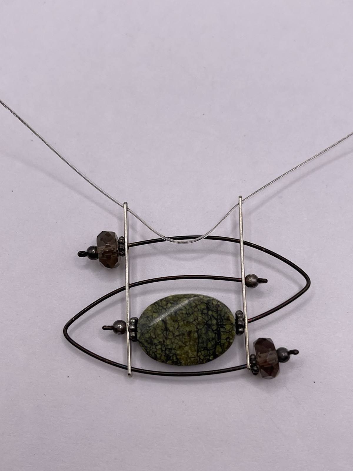 Vintage Modernist Artisan Necklace Choker Gemstone Pendant Clasp Sterling