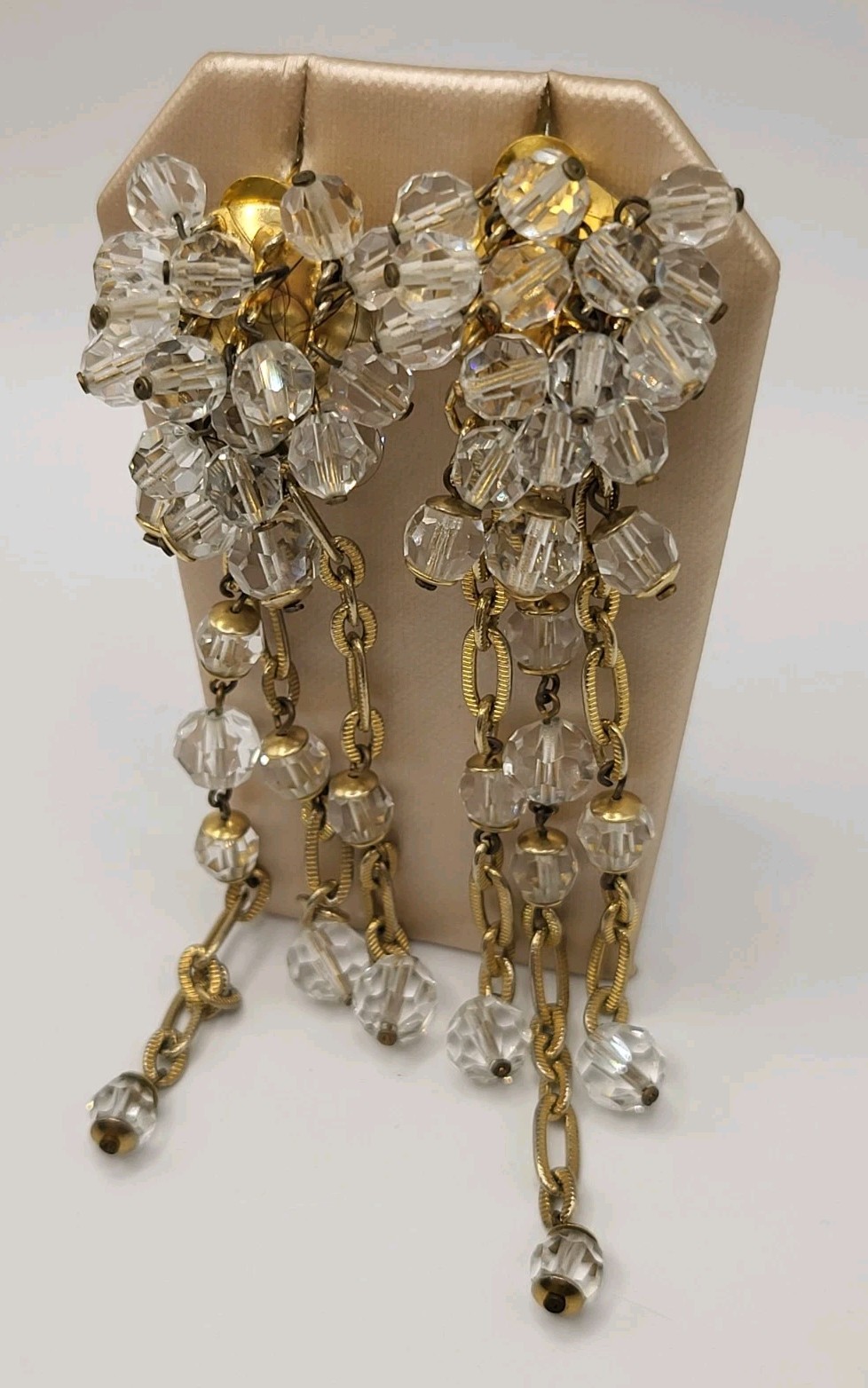 Vintage French Crystal Chandelier Earrings Convertible Clip/Pierced 5″ Dangles