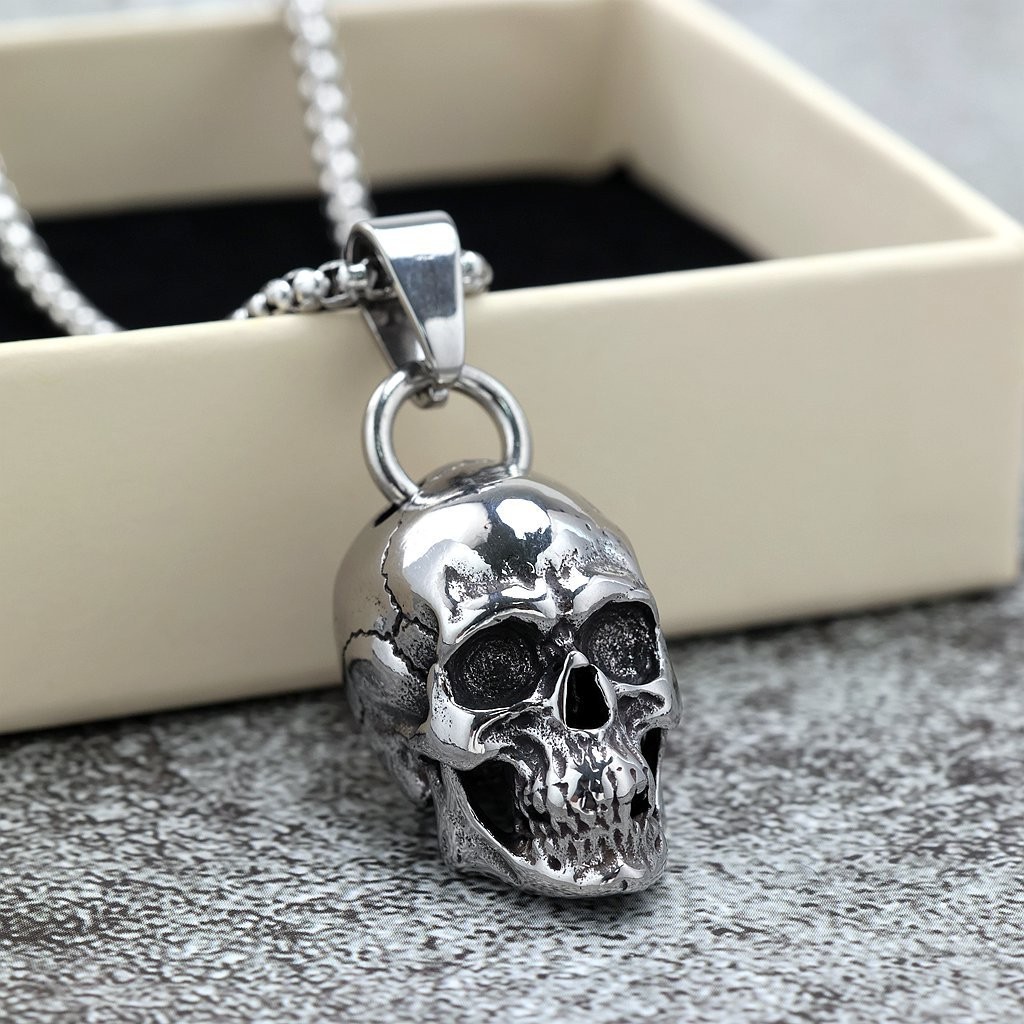 Stainless steel male and female solid skull pendant necklace