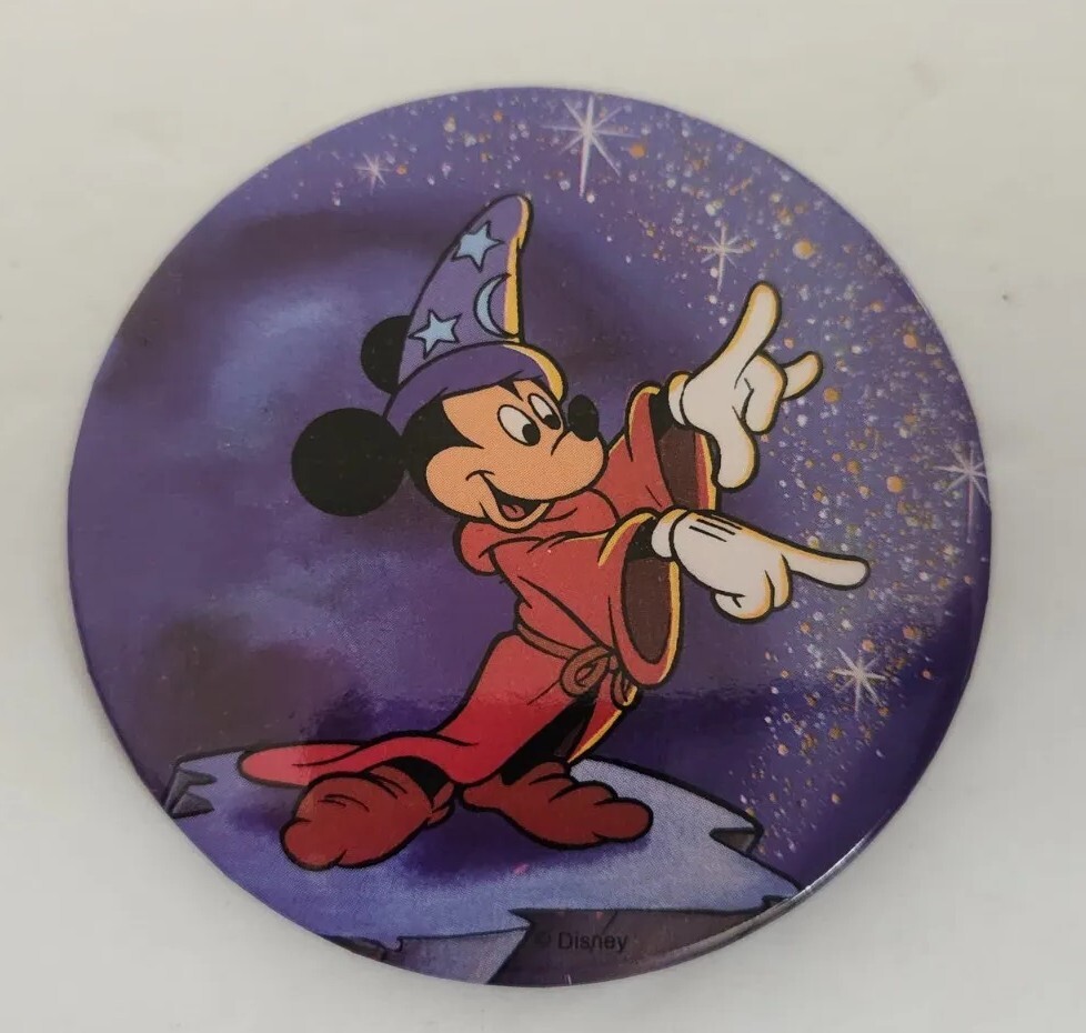 Lot Of 4 Vintage Disney Button Pins Oliver & Company Micky Mouse Fantasia WDW