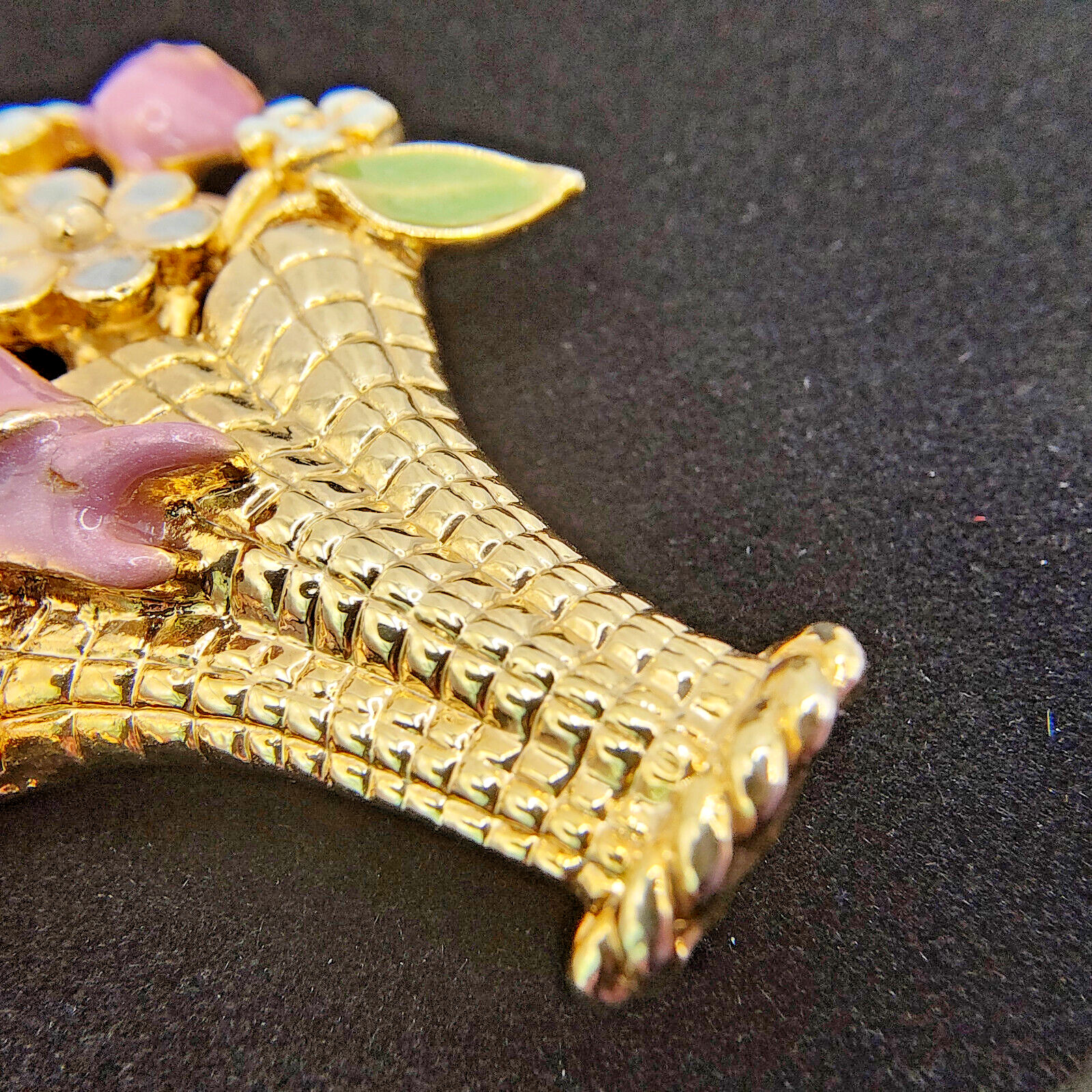 Vintage Flower Basket Brooch Pin Colorful Enamel Gold Tone Cottagecore