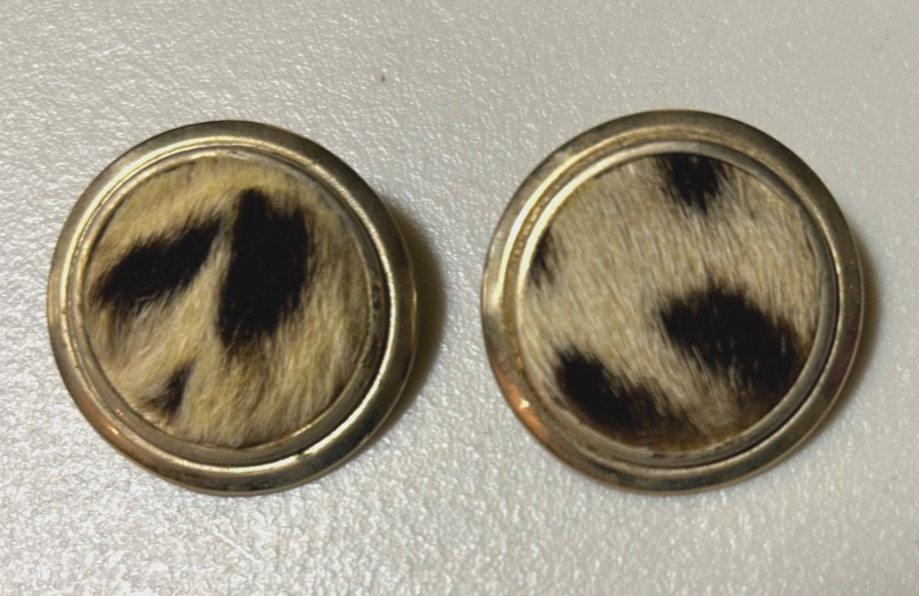 Vintage Round Retro Leopard Faux Fur Clip On Earrings