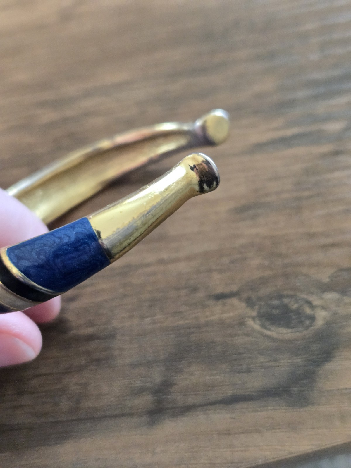 Vintage 1980s Orena Paris Cuff Bracelet Gold Tone W/Blue/Navy/Cream Enamel