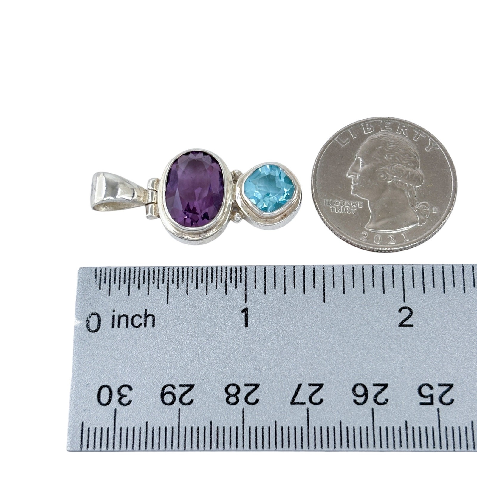 Vintage Sterling Silver 925 Blue & Purple Glass Pendant