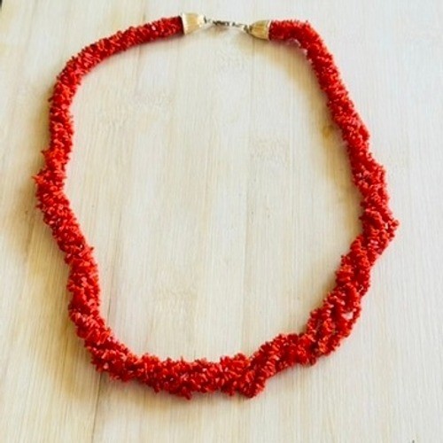 VTG Mediterranean Salmon Red Coral Natural Necklace Gold Filled Italy 22″ 58g
