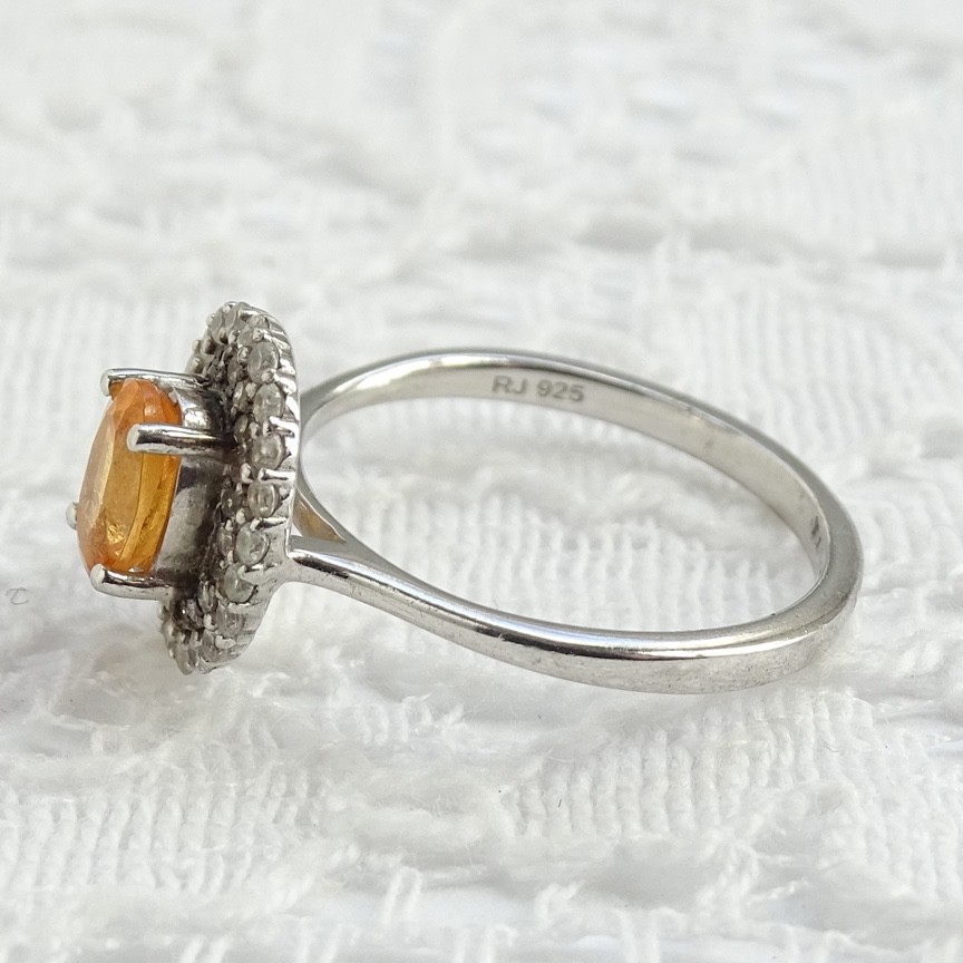 RJ Graziano Oval Citrine & CZ Gemstone Ring 925 Sterling Silver Size 7 Signed