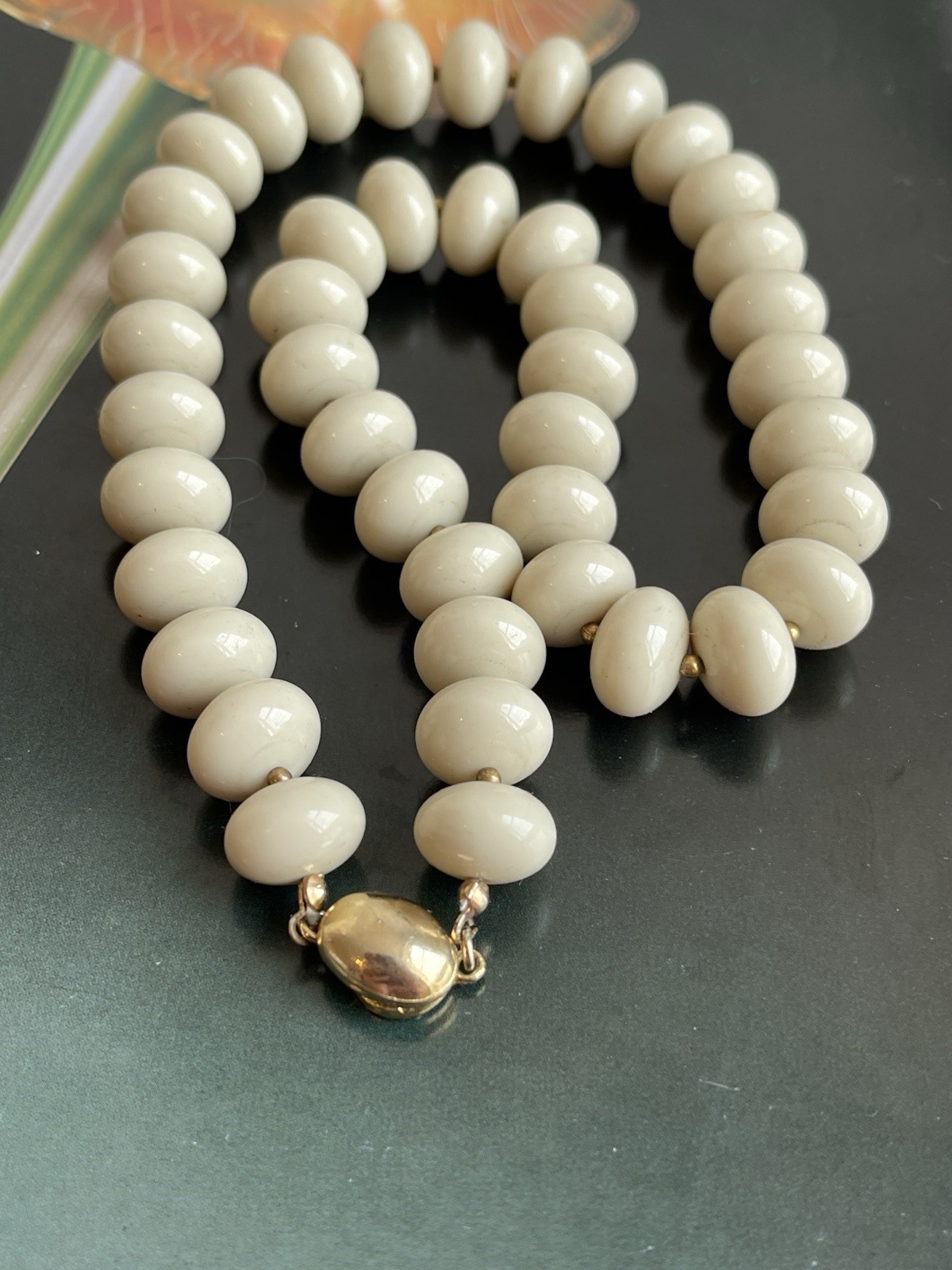 Vintage Les Bernard signed ivory white beaded statement necklace
