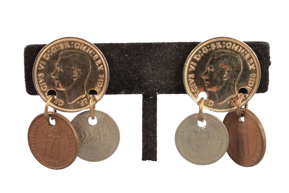 Coin Earrings Screw Backs Multi-national Real Money 1881-1951 Belly Dancer