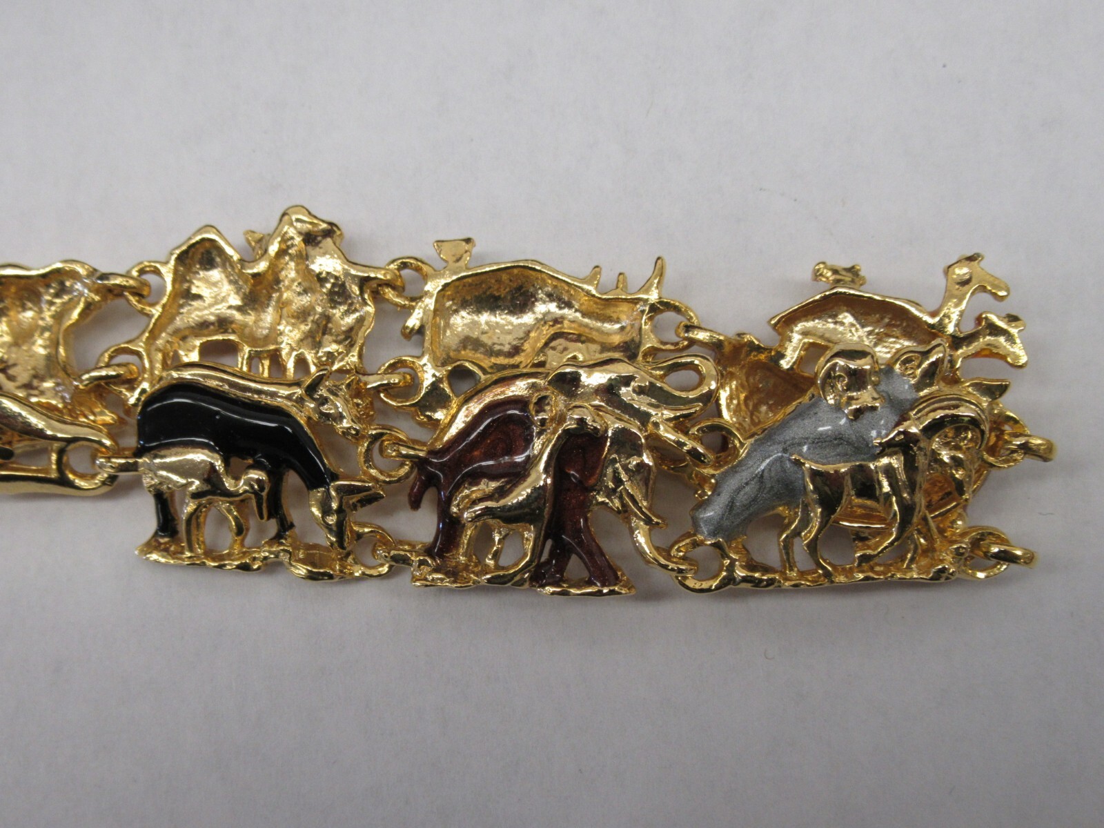 Vintage Tacoa gold tone enameled Noah’s Arc bracelet & earrings set