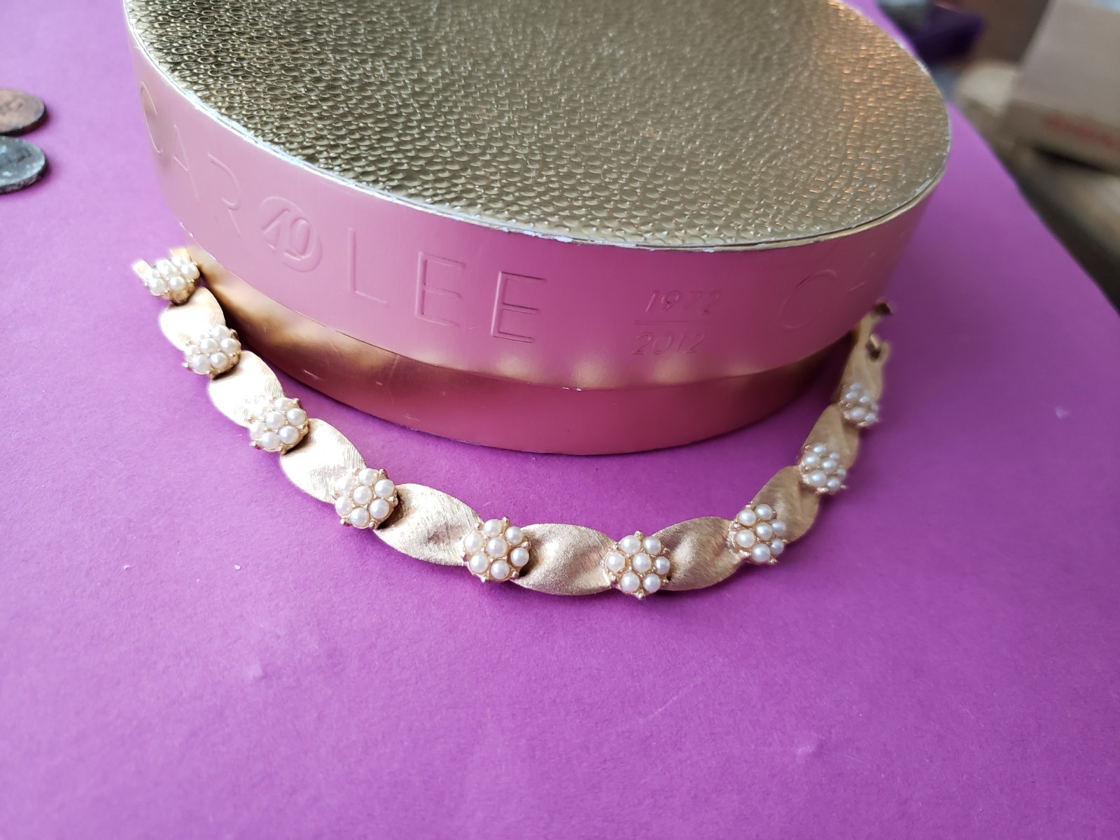Vintage Crown Trifari Gold Plate Birthday Ribbon Bracelet