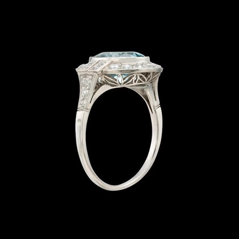 2.5Ct Cocktail Lab-Created Aquamarine Halo Anniversary Ring 14K White Gold Finis